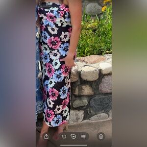 Dee elly -Strapless Floral Black Dress Size L